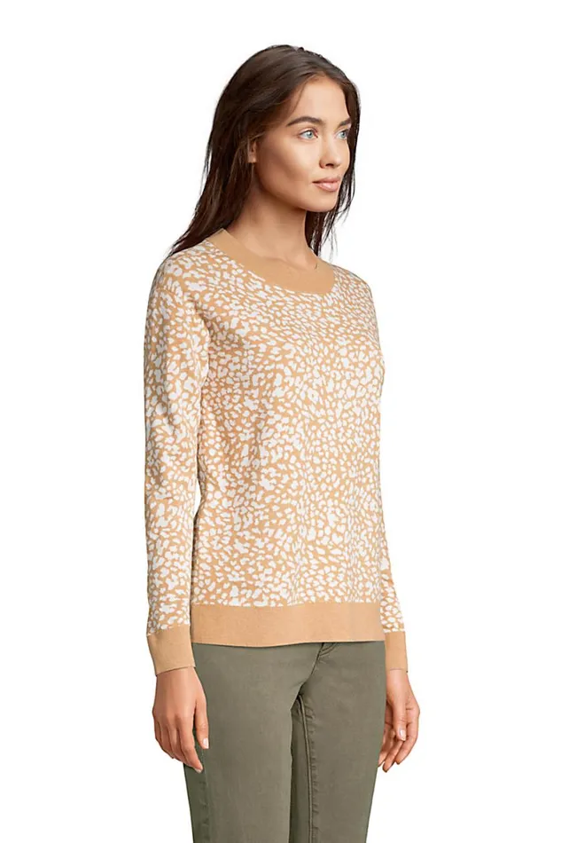 Lands039 End Sweaters Women Fine Gauge Cotton Crewneck Sweater 8211 Jacquard Vicuna Heather Leopard Lands039 End Sweaters Women Fine Gauge Cotton Crewneck Sweater 8211 Jacquard Vicuna Heather Leopard