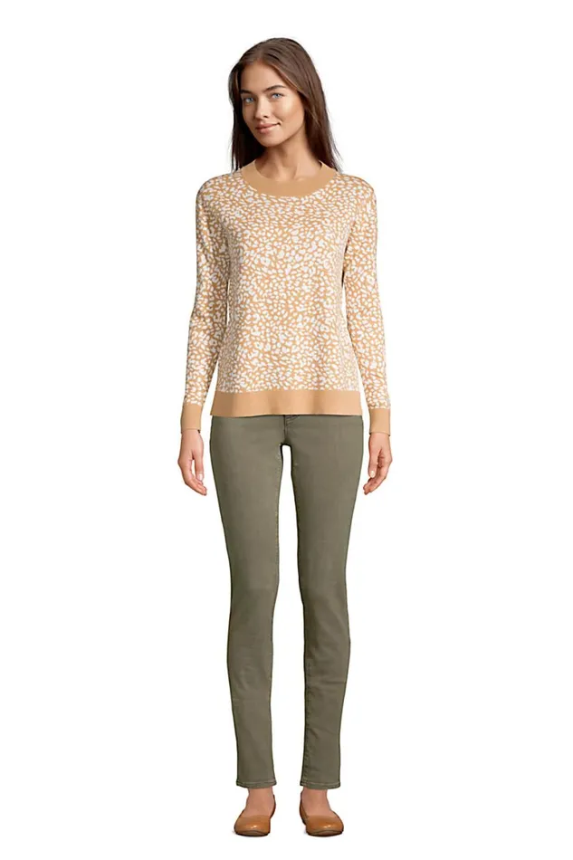 Lands039 End Sweaters Women Fine Gauge Cotton Crewneck Sweater 8211 Jacquard Vicuna Heather Leopard Lands039 End Sweaters Women Fine Gauge Cotton Crewneck Sweater 8211 Jacquard Vicuna Heather Leopard
