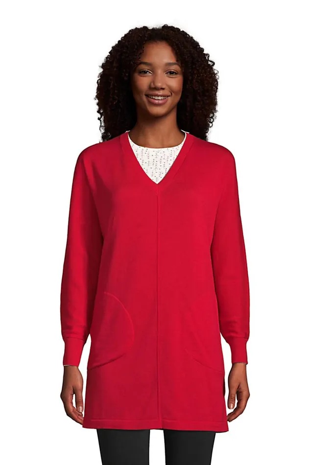 Lands039 End Sweaters Women Fine Gauge Cotton Dolman Tunic Sweater Rich Red