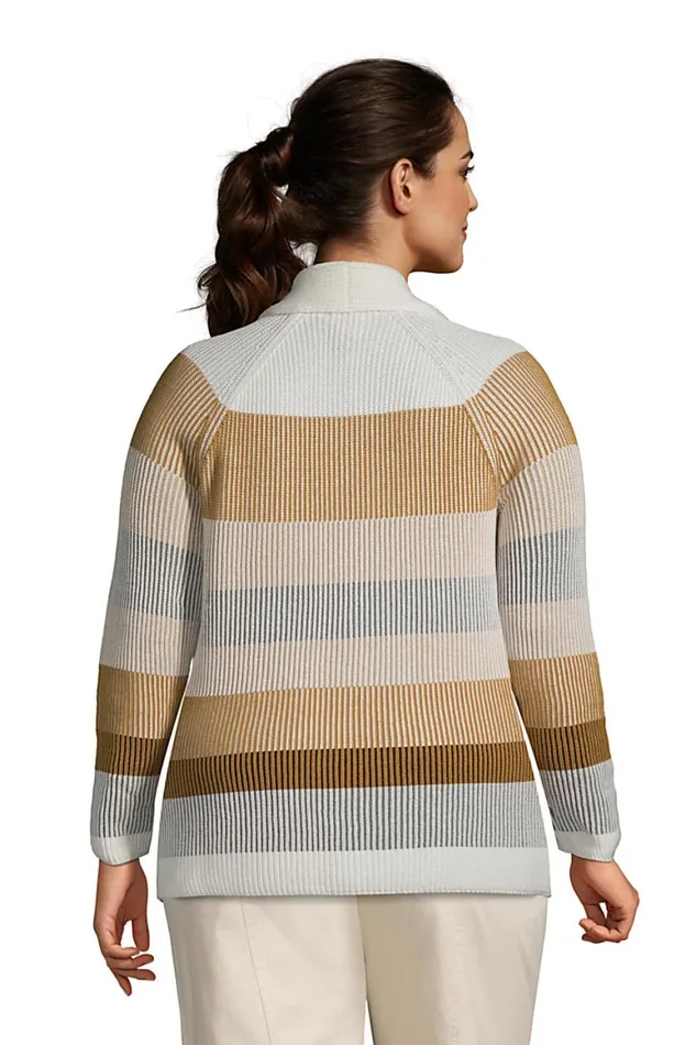 Lands039 End Sweaters Women Plus Size Drifter Shaker Open Cardigan Sweater 8211 Stripe Ivory Plaited Multi Stripe