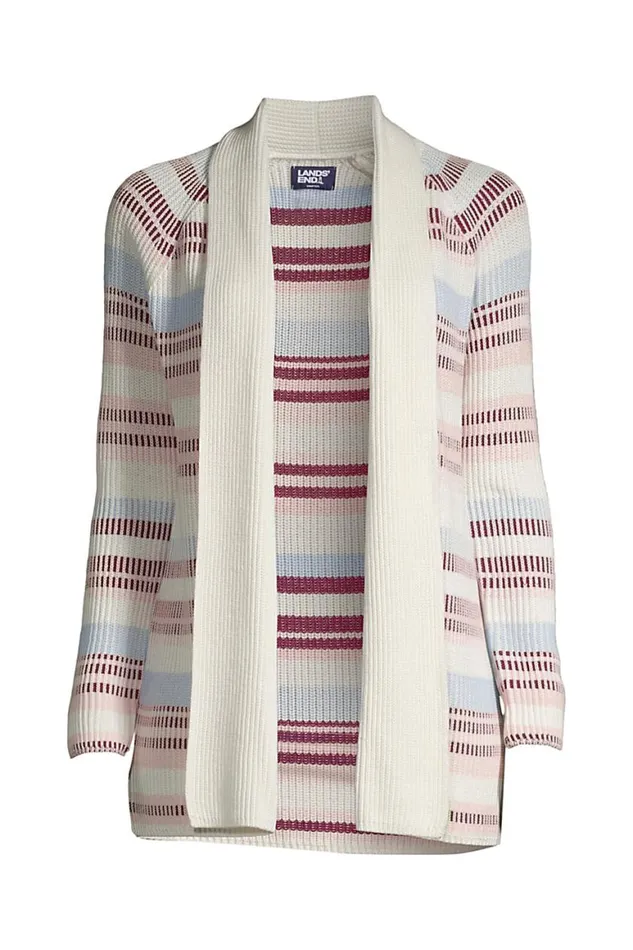 Lands039 End Sweaters Women Plus Size Drifter Shaker Open Cardigan Sweater 8211 Stripe Ivory Plaited Multi Stripe