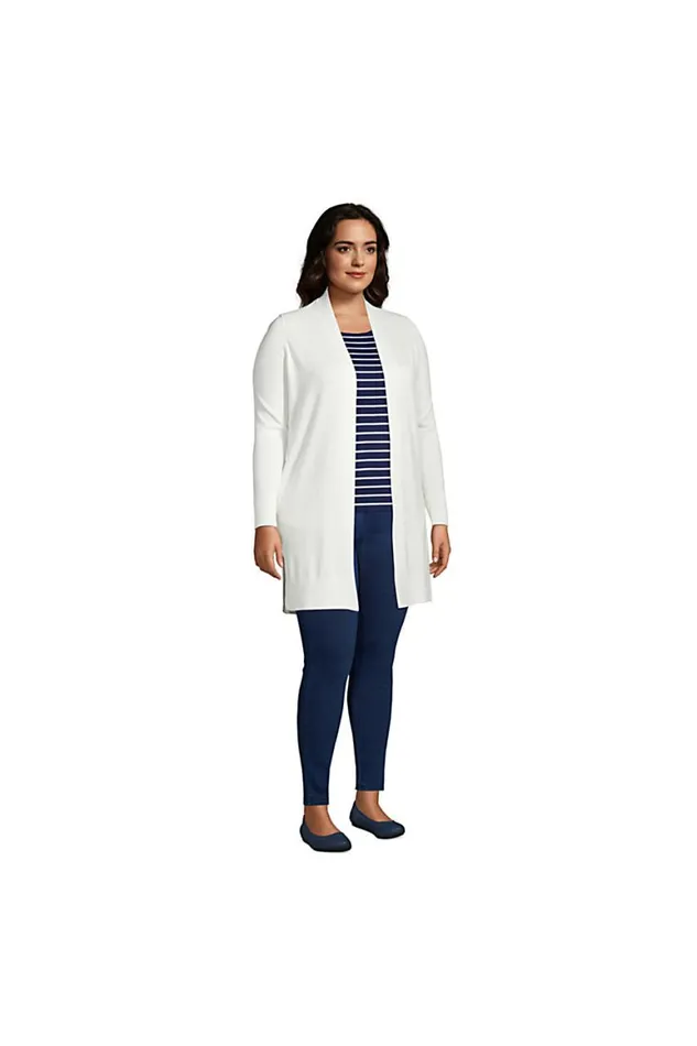 Lands039 End Sweaters Women Plus Size Fine Gauge Cotton Long Open Cardigan Sweater Teal Shadow Heather