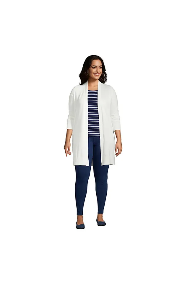 Lands039 End Sweaters Women Plus Size Fine Gauge Cotton Long Open Cardigan Sweater Teal Shadow Heather