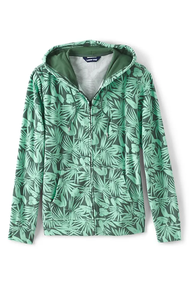 Lands039 End Sweatshirts and Hoodies Men Terry Cloth Full Zip Hoodie Olive Green Tropical Palm