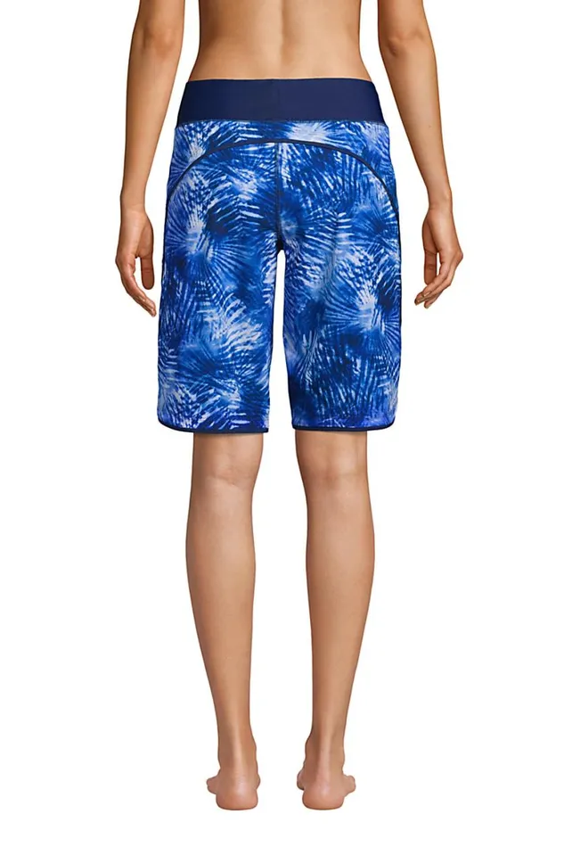 Lands039 End Swimsuits Women 11034 Quick Dry Elastic Waist Modest Board Shorts Swim Coverup Shorts With Panty Print Deep Sea Navy Tie Dye Palm