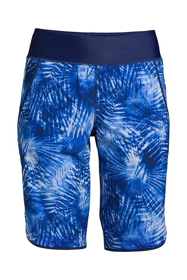 Lands039 End Swimsuits Women 11034 Quick Dry Elastic Waist Modest Board Shorts Swim Coverup Shorts With Panty Print Deep Sea Navy Tie Dye Palm