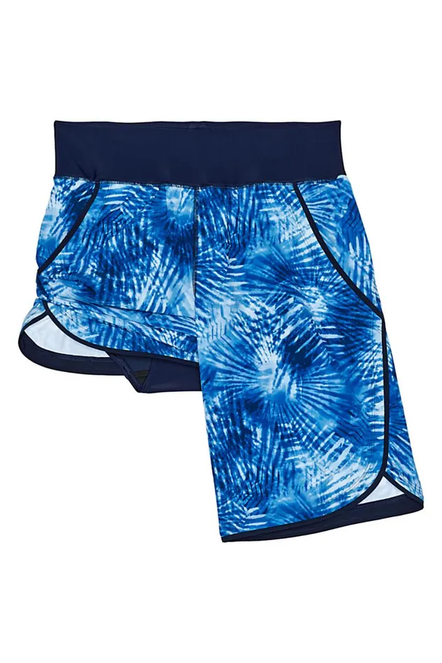 Lands039 End Swimsuits Women 11034 Quick Dry Elastic Waist Modest Board Shorts Swim Coverup Shorts With Panty Print Deep Sea Navy Tie Dye Palm