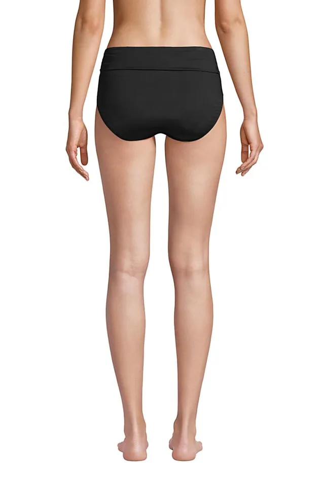 Lands039 End Swimsuits Women Chlorine Resistant Fold Over Mid Waist Bikini Bottoms Black