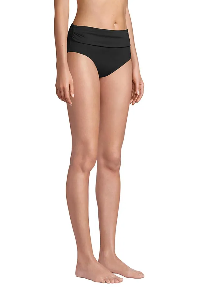 Lands039 End Swimsuits Women Chlorine Resistant Fold Over Mid Waist Bikini Bottoms Black