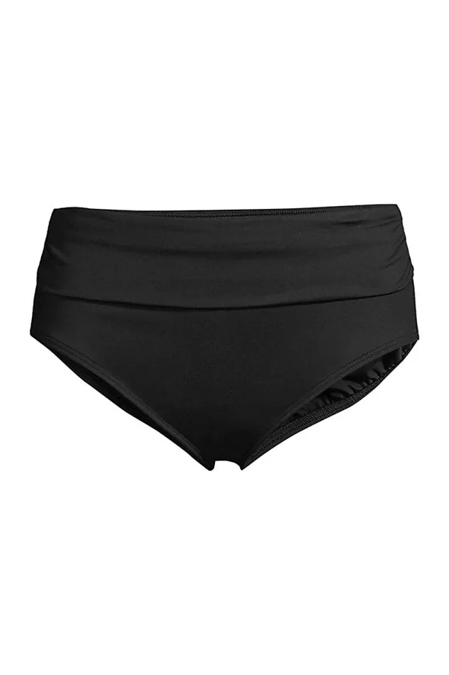 Lands039 End Swimsuits Women Chlorine Resistant Fold Over Mid Waist Bikini Bottoms Black