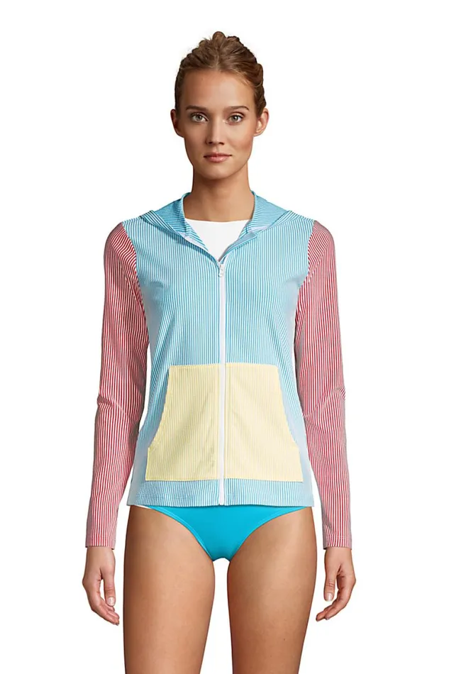 Lands039 End Swimsuits Women Chlorine Resistant Hooded Full Zip Long Sleeve Rash Guard Upf 50 Coverup Pockets Seersucker Turquoise Lands039 End Swimsuits Women Chlorine Resistant Hooded Full Zip Long Sleeve Rash Guard Upf 50 Coverup Pockets Seersucker Turquoise