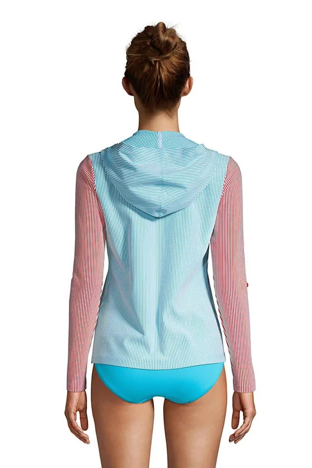 Lands039 End Swimsuits Women Chlorine Resistant Hooded Full Zip Long Sleeve Rash Guard Upf 50 Coverup Pockets Seersucker Turquoise Lands039 End Swimsuits Women Chlorine Resistant Hooded Full Zip Long Sleeve Rash Guard Upf 50 Coverup Pockets Seersucker Turquoise