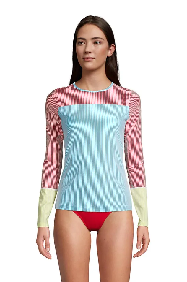 Lands039 End Swimsuits Women Chlorine Resistant Long Sleeve Rash Guard Upf 50 Sun Protection Swim Tee Seersucker Turquoise Lands039 End Swimsuits Women Chlorine Resistant Long Sleeve Rash Guard Upf 50 Sun Protection Swim Tee Seersucker Turquoise