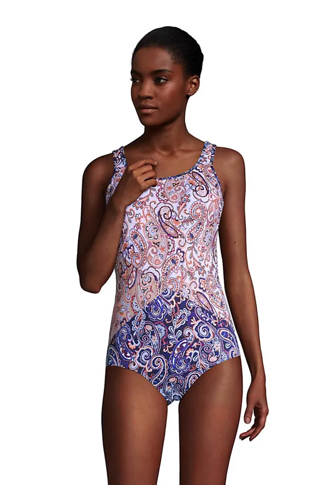 Lands039 End Swimsuits Women Chlorine Resistant Scoop Neck Soft Cup Tugless Sporty One Piece Swimsuit Print Deep Sea Navy Paisley Mix Lands039 End Swimsuits Women Chlorine Resistant Scoop Neck Soft Cup Tugless Sporty One Piece Swimsuit Print Deep Sea Navy Paisley Mix