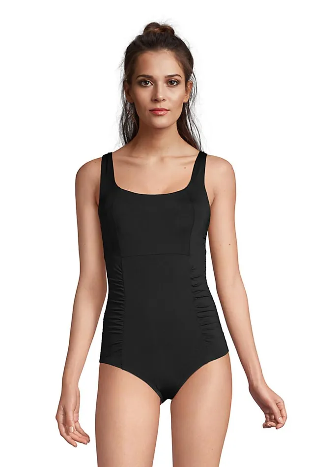 Lands039 End Swimsuits Women Chlorine Resistant Square Neck Rouched One Piece Swimsuit Black Lands039 End Swimsuits Women Chlorine Resistant Square Neck Rouched One Piece Swimsuit Black