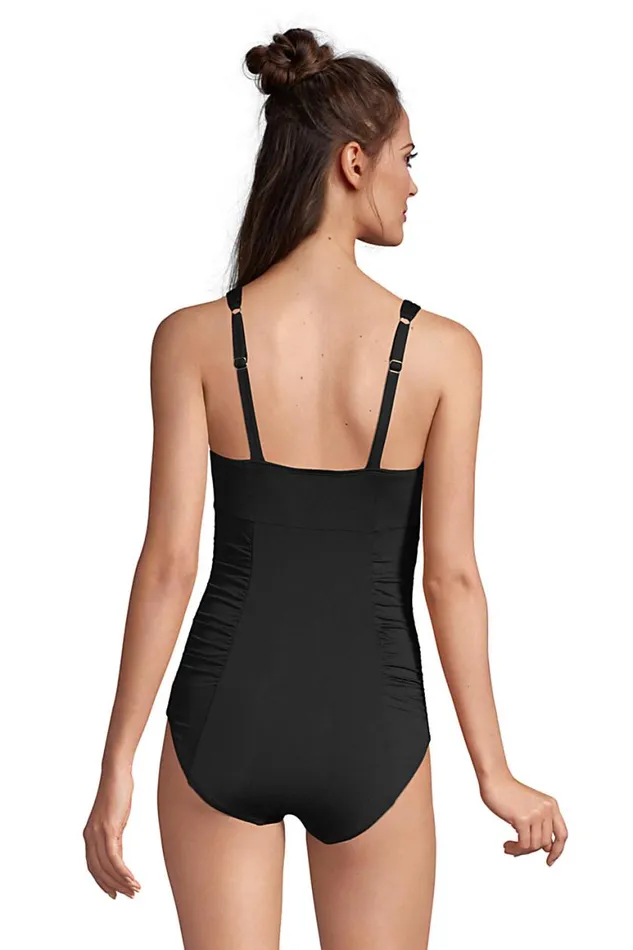 Lands039 End Swimsuits Women Chlorine Resistant Square Neck Rouched One Piece Swimsuit Black