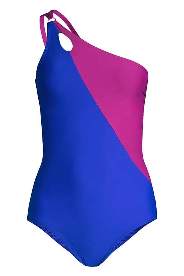 Lands039 End Swimsuits Women Chlorine Resistant Tummy Control One Shoulder One Piece Swimsuit Adjustable Strap Electric Blue