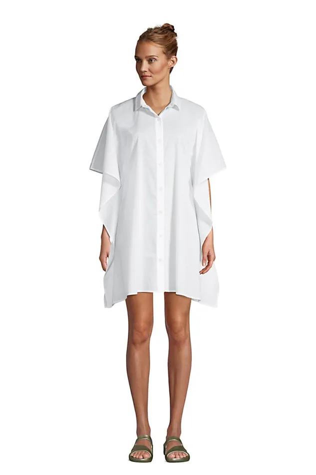 Lands039 End Swimsuits Women Cotton Poplin Button Down Kaftan Shirt Dress Swim Coverup White Lands039 End Swimsuits Women Cotton Poplin Button Down Kaftan Shirt Dress Swim Coverup White