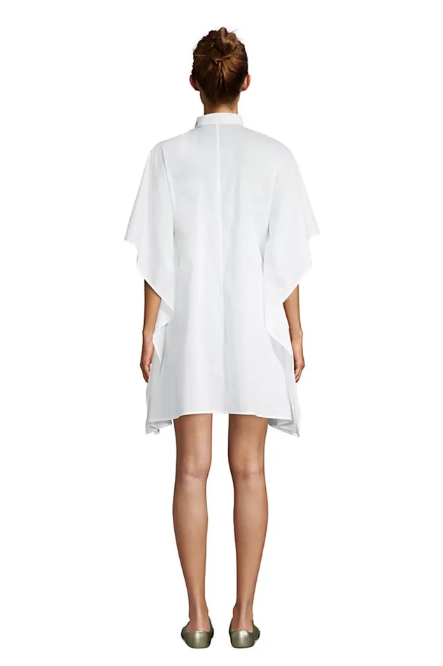 Lands039 End Swimsuits Women Cotton Poplin Button Down Kaftan Shirt Dress Swim Coverup White Lands039 End Swimsuits Women Cotton Poplin Button Down Kaftan Shirt Dress Swim Coverup White