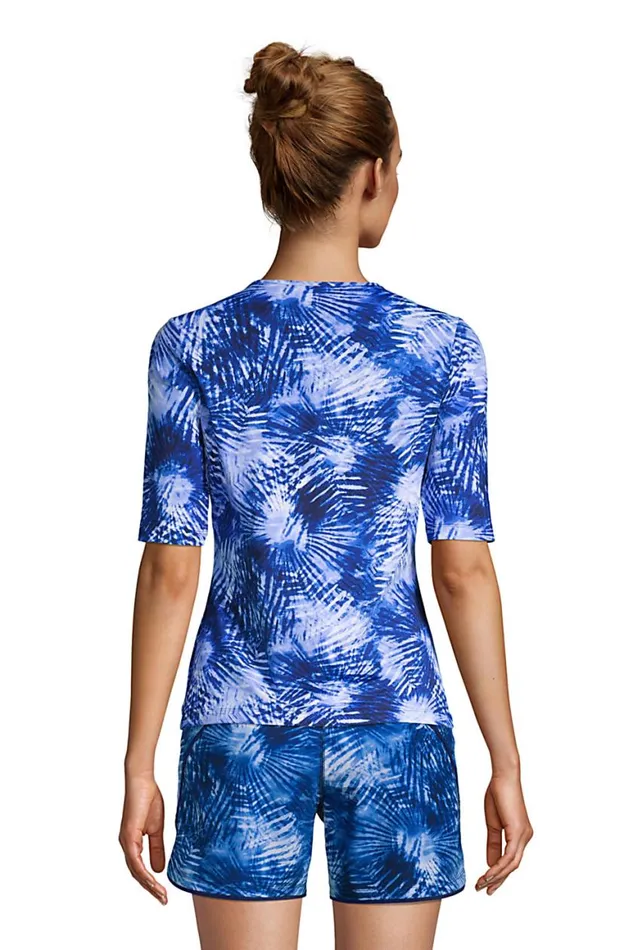 Lands039 End Swimsuits Women Crew Neck Elbow Sleeve Rash Guard Upf 50 Sun Protection Modest Swim Tee Deep Sea Navy Tie Dye Palm Lands039 End Swimsuits Women Crew Neck Elbow Sleeve Rash Guard Upf 50 Sun Protection Modest Swim Tee Deep Sea Navy Tie Dye Palm