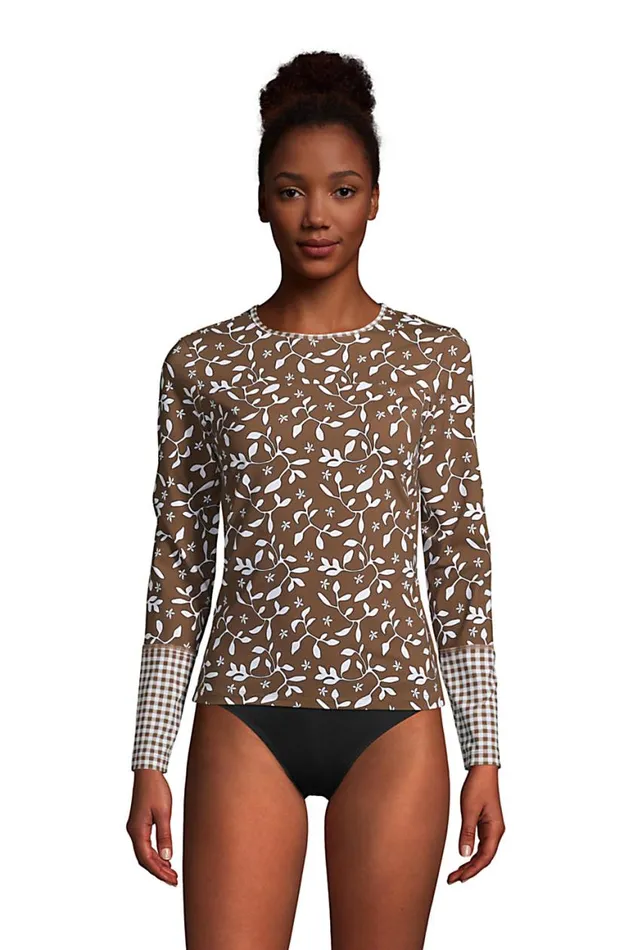 Lands039 End Swimsuits Women Crew Neck Long Sleeve Rash Guard Upf 50 Sun Protection Modest Swim Tee Allspice Floral Lands039 End Swimsuits Women Crew Neck Long Sleeve Rash Guard Upf 50 Sun Protection Modest Swim Tee Allspice Floral