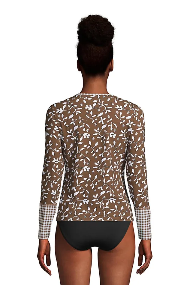 Lands039 End Swimsuits Women Crew Neck Long Sleeve Rash Guard Upf 50 Sun Protection Modest Swim Tee Allspice Floral Lands039 End Swimsuits Women Crew Neck Long Sleeve Rash Guard Upf 50 Sun Protection Modest Swim Tee Allspice Floral
