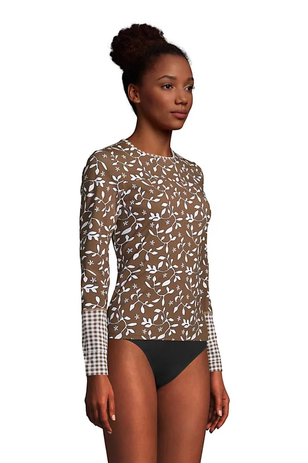 Lands039 End Swimsuits Women Crew Neck Long Sleeve Rash Guard Upf 50 Sun Protection Modest Swim Tee Allspice Floral Lands039 End Swimsuits Women Crew Neck Long Sleeve Rash Guard Upf 50 Sun Protection Modest Swim Tee Allspice Floral