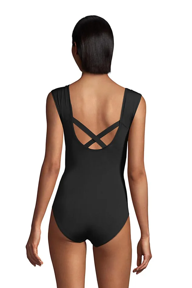 Lands039 End Swimsuits Women Mastectomy Chlorine Resistant Tummy Control Cap Sleeve Xback One Piece Swimsuit Black Lands039 End Swimsuits Women Mastectomy Chlorine Resistant Tummy Control Cap Sleeve Xback One Piece Swimsuit Black