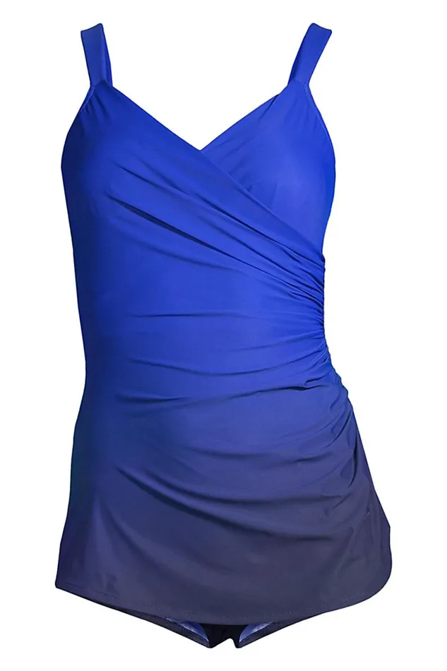 Lands039 End Swimsuits Women Mastectomy Slender Vneck Tummy Control Chlorine Resistant Skirted One Piece Swimsuit Print Electric Blue Lands039 End Swimsuits Women Mastectomy Slender Vneck Tummy Control Chlorine Resistant Skirted One Piece Swimsuit Print Electric Blue