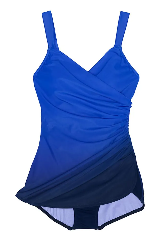 Lands039 End Swimsuits Women Mastectomy Slender Vneck Tummy Control Chlorine Resistant Skirted One Piece Swimsuit Print Electric Blue Lands039 End Swimsuits Women Mastectomy Slender Vneck Tummy Control Chlorine Resistant Skirted One Piece Swimsuit Print Electric Blue