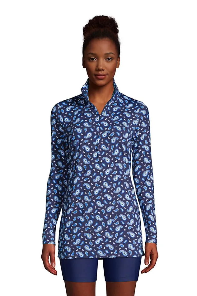 Lands039 End Swimsuits Women Petite Quarter Zip Long Sleeve Tunic Rash Guard Coverup Upf 50 Sun Protection Print Deep Sea Navy Paisley Lands039 End Swimsuits Women Petite Quarter Zip Long Sleeve Tunic Rash Guard Coverup Upf 50 Sun Protection Print Deep Sea Navy Paisley