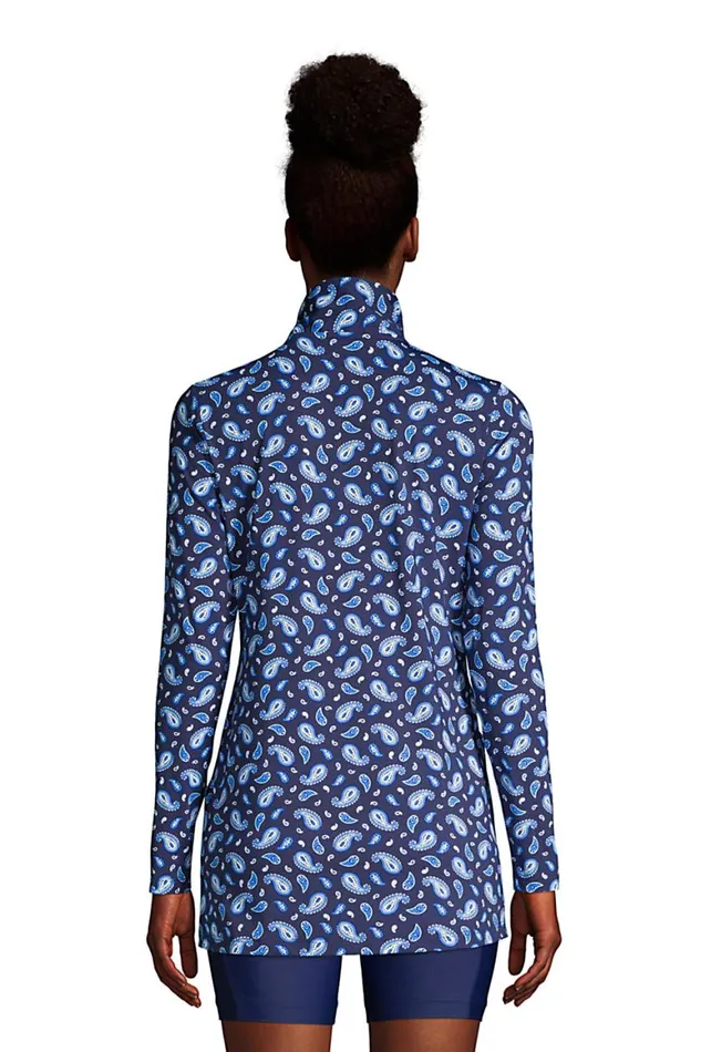 Lands039 End Swimsuits Women Petite Quarter Zip Long Sleeve Tunic Rash Guard Coverup Upf 50 Sun Protection Print Deep Sea Navy Paisley Lands039 End Swimsuits Women Petite Quarter Zip Long Sleeve Tunic Rash Guard Coverup Upf 50 Sun Protection Print Deep Sea Navy Paisley