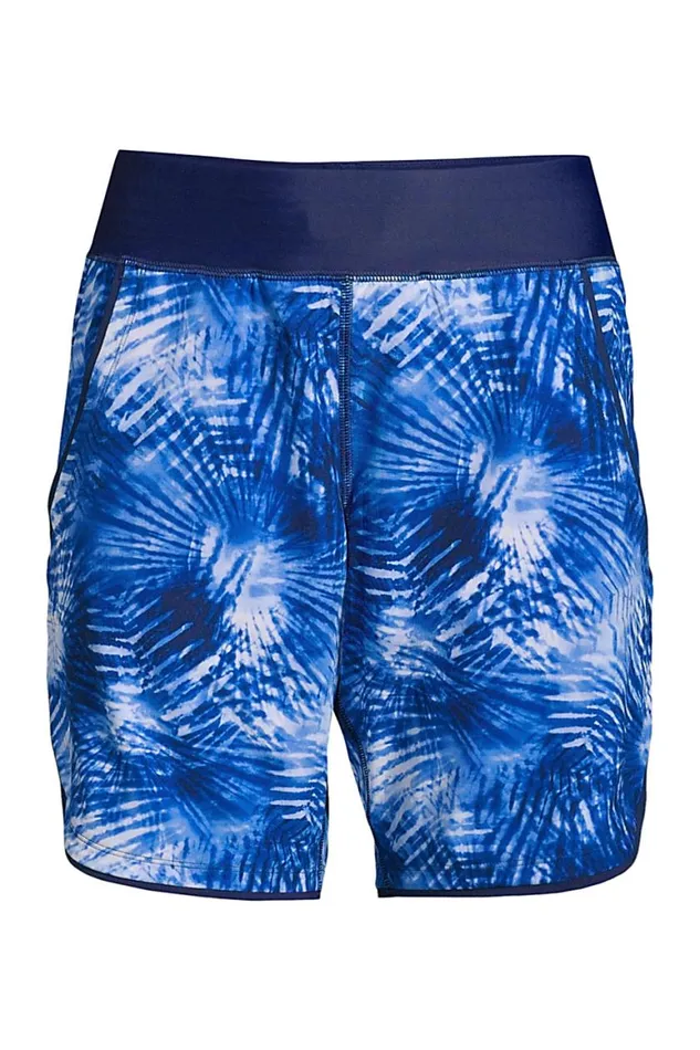 Lands039 End Swimsuits Women Plus Size 9034 Quick Dry Elastic Waist Modest Board Swim Coverup Shorts With Panty Print Deep Sea Navy Tie Dye Palm