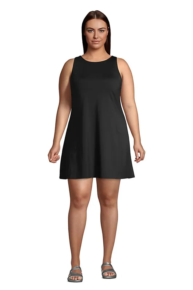 Lands039 End Swimsuits Women Plus Size Chlorine Resistant Scoop Neck Dresskini Swim Coverup Dress No Panty Black