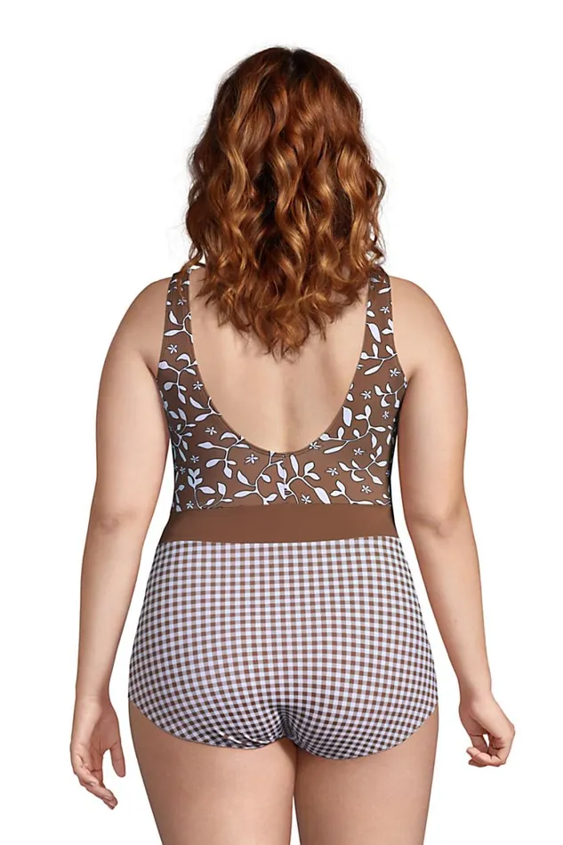 Lands039 End Swimsuits Women Plus Size Chlorine Resistant Scoop Neck Soft Cup Tugless Sporty One Piece Swimsuit Print Allspice Floral Lands039 End Swimsuits Women Plus Size Chlorine Resistant Scoop Neck Soft Cup Tugless Sporty One Piece Swimsuit Print Allspice Floral