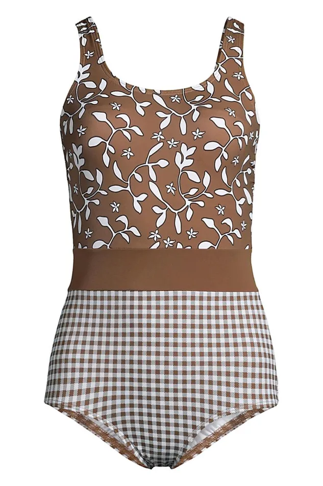 Lands039 End Swimsuits Women Plus Size Chlorine Resistant Scoop Neck Soft Cup Tugless Sporty One Piece Swimsuit Print Allspice Floral Lands039 End Swimsuits Women Plus Size Chlorine Resistant Scoop Neck Soft Cup Tugless Sporty One Piece Swimsuit Print Allspice Floral