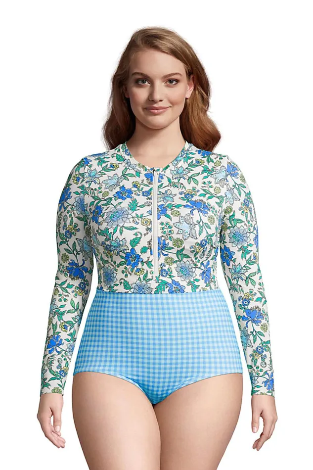 Lands039 End Swimsuits Women Plus Size Chlorine Resistant Zip Front Long Sleeve Tugless Sporty One Piece Swimsuit Lotus Floral Lands039 End Swimsuits Women Plus Size Chlorine Resistant Zip Front Long Sleeve Tugless Sporty One Piece Swimsuit Lotus Floral
