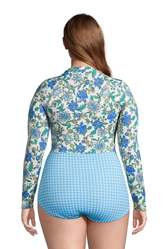 Lands039 End Swimsuits Women Plus Size Chlorine Resistant Zip Front Long Sleeve Tugless Sporty One Piece Swimsuit Lotus Floral Lands039 End Swimsuits Women Plus Size Chlorine Resistant Zip Front Long Sleeve Tugless Sporty One Piece Swimsuit Lotus Floral