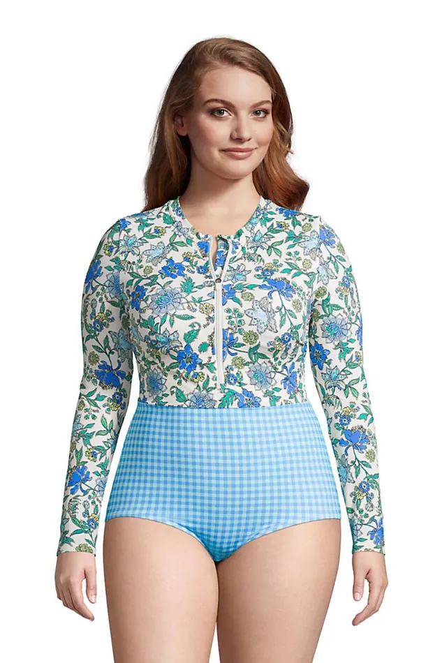 Lands039 End Swimsuits Women Plus Size Chlorine Resistant Zip Front Long Sleeve Tugless Sporty One Piece Swimsuit Lotus Floral Lands039 End Swimsuits Women Plus Size Chlorine Resistant Zip Front Long Sleeve Tugless Sporty One Piece Swimsuit Lotus Floral