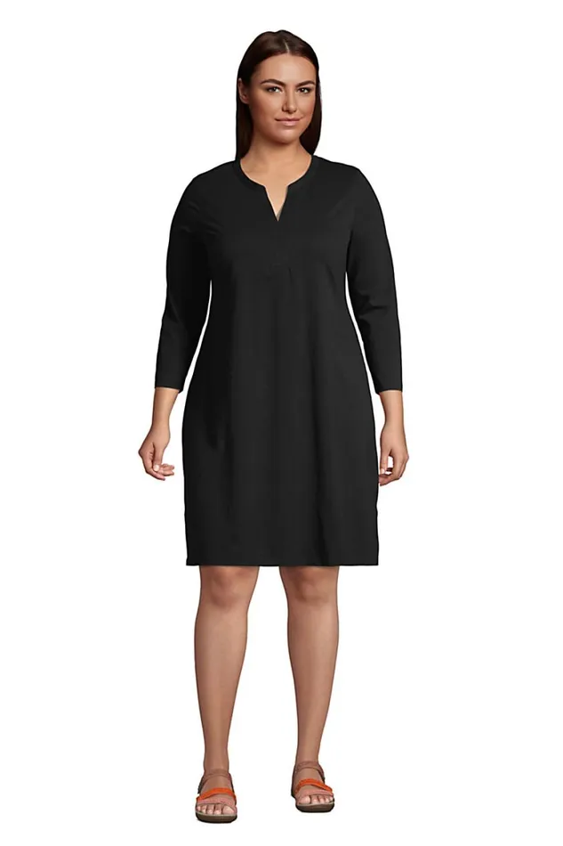 Lands039 End Swimsuits Women Plus Size Cotton Jersey Vneck 34 Sleeve Swim Coverup Dress Black Lands039 End Swimsuits Women Plus Size Cotton Jersey Vneck 34 Sleeve Swim Coverup Dress Black