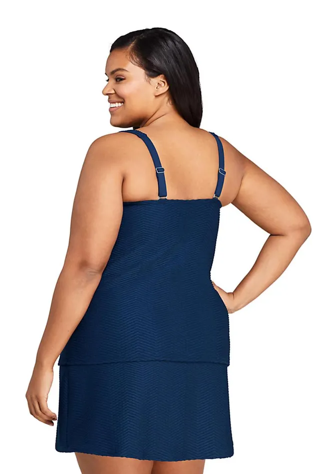 Lands039 End Swimsuits Women Plus Size Ddcup Texture Square Neck Underwire Tankini Top Swimsuit With Adjustable Straps Deep Sea Navy