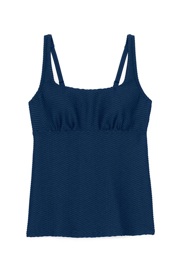 Lands039 End Swimsuits Women Plus Size Ddcup Texture Square Neck Underwire Tankini Top Swimsuit With Adjustable Straps Deep Sea Navy