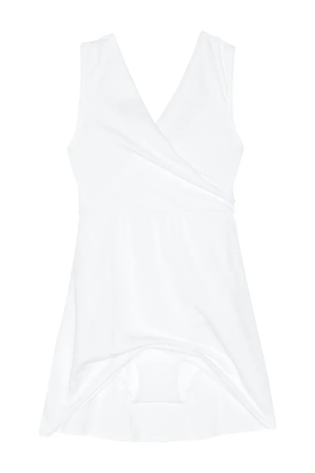 Lands039 End Swimsuits Women Plus Size Paisley Chlorine Resistant Tummy Control Wrap Swim Dress One Piece Swimsuit White