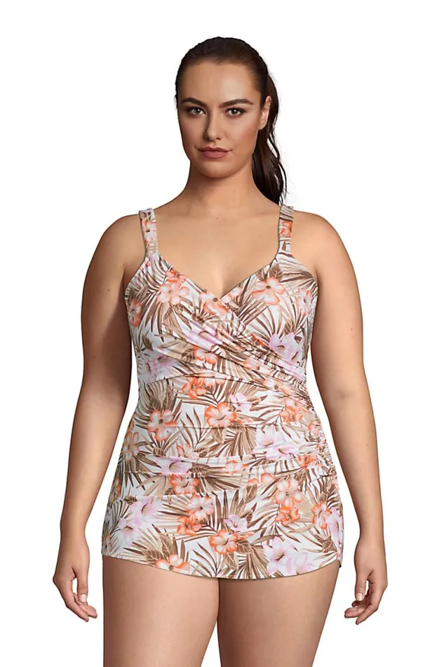 Lands039 End Swimsuits Women Plus Size Slender Vneck Tummy Control Chlorine Resistant Skirted One Piece Swimsuit Print White Tropic Palm Lands039 End Swimsuits Women Plus Size Slender Vneck Tummy Control Chlorine Resistant Skirted One Piece Swimsuit Print White Tropic Palm