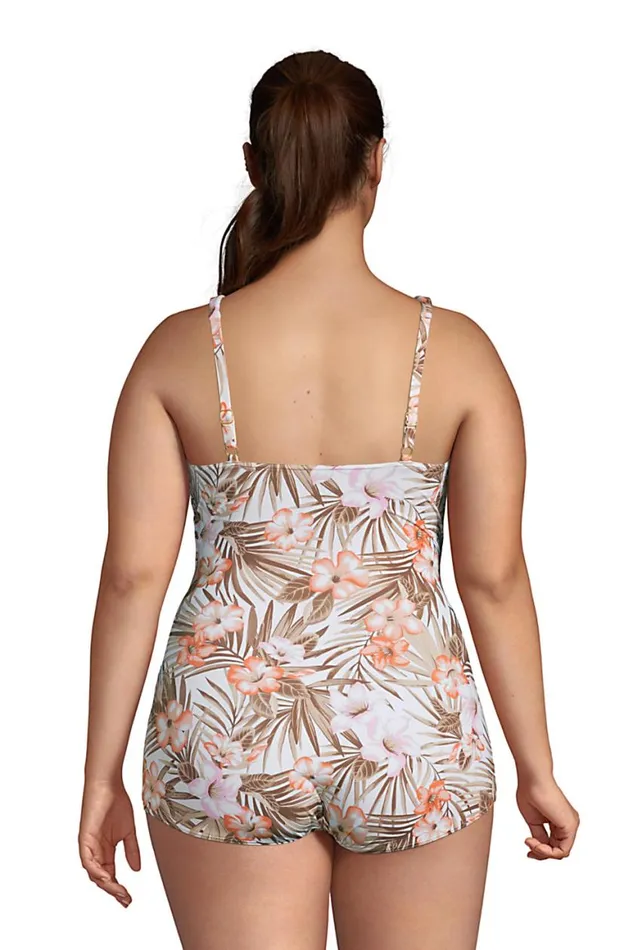 Lands039 End Swimsuits Women Plus Size Slender Vneck Tummy Control Chlorine Resistant Skirted One Piece Swimsuit Print White Tropic Palm Lands039 End Swimsuits Women Plus Size Slender Vneck Tummy Control Chlorine Resistant Skirted One Piece Swimsuit Print White Tropic Palm