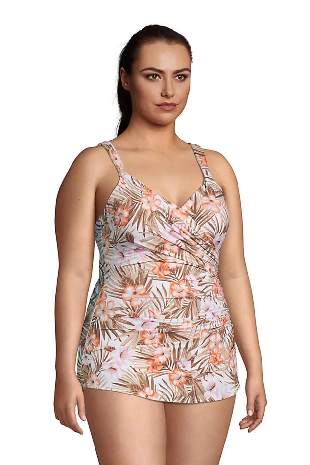 Lands039 End Swimsuits Women Plus Size Slender Vneck Tummy Control Chlorine Resistant Skirted One Piece Swimsuit Print White Tropic Palm Lands039 End Swimsuits Women Plus Size Slender Vneck Tummy Control Chlorine Resistant Skirted One Piece Swimsuit Print White Tropic Palm