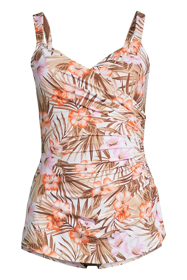Lands039 End Swimsuits Women Plus Size Slender Vneck Tummy Control Chlorine Resistant Skirted One Piece Swimsuit Print White Tropic Palm Lands039 End Swimsuits Women Plus Size Slender Vneck Tummy Control Chlorine Resistant Skirted One Piece Swimsuit Print White Tropic Palm