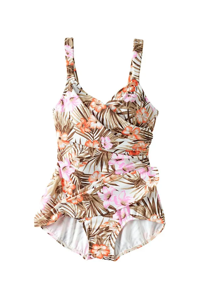 Lands039 End Swimsuits Women Plus Size Slender Vneck Tummy Control Chlorine Resistant Skirted One Piece Swimsuit Print White Tropic Palm Lands039 End Swimsuits Women Plus Size Slender Vneck Tummy Control Chlorine Resistant Skirted One Piece Swimsuit Print White Tropic Palm