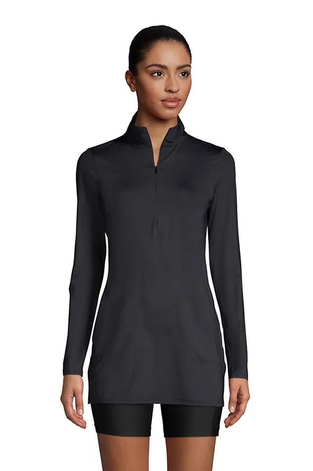 Lands039 End Swimsuits Women Quarter Zip Long Sleeve Tunic Rash Guard Coverup Upf 50 Sun Protection Black Lands039 End Swimsuits Women Quarter Zip Long Sleeve Tunic Rash Guard Coverup Upf 50 Sun Protection Black
