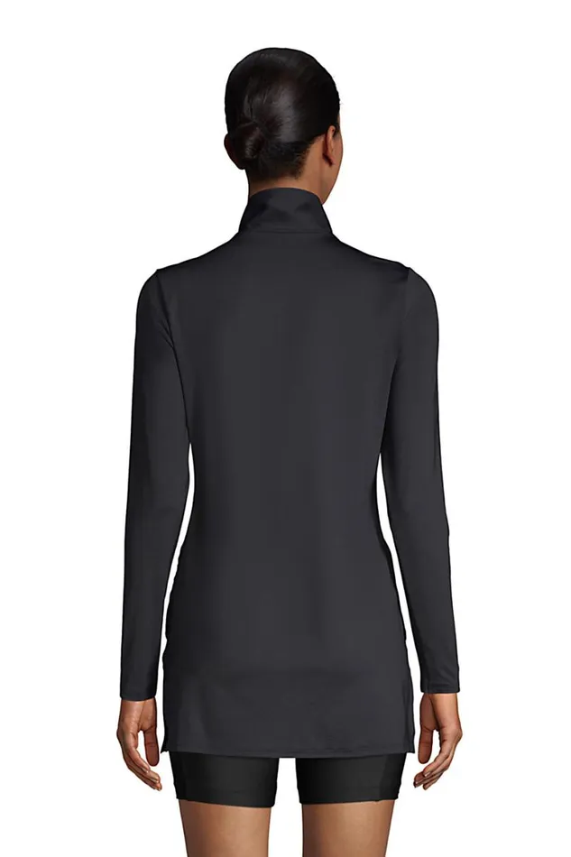 Lands039 End Swimsuits Women Quarter Zip Long Sleeve Tunic Rash Guard Coverup Upf 50 Sun Protection Black